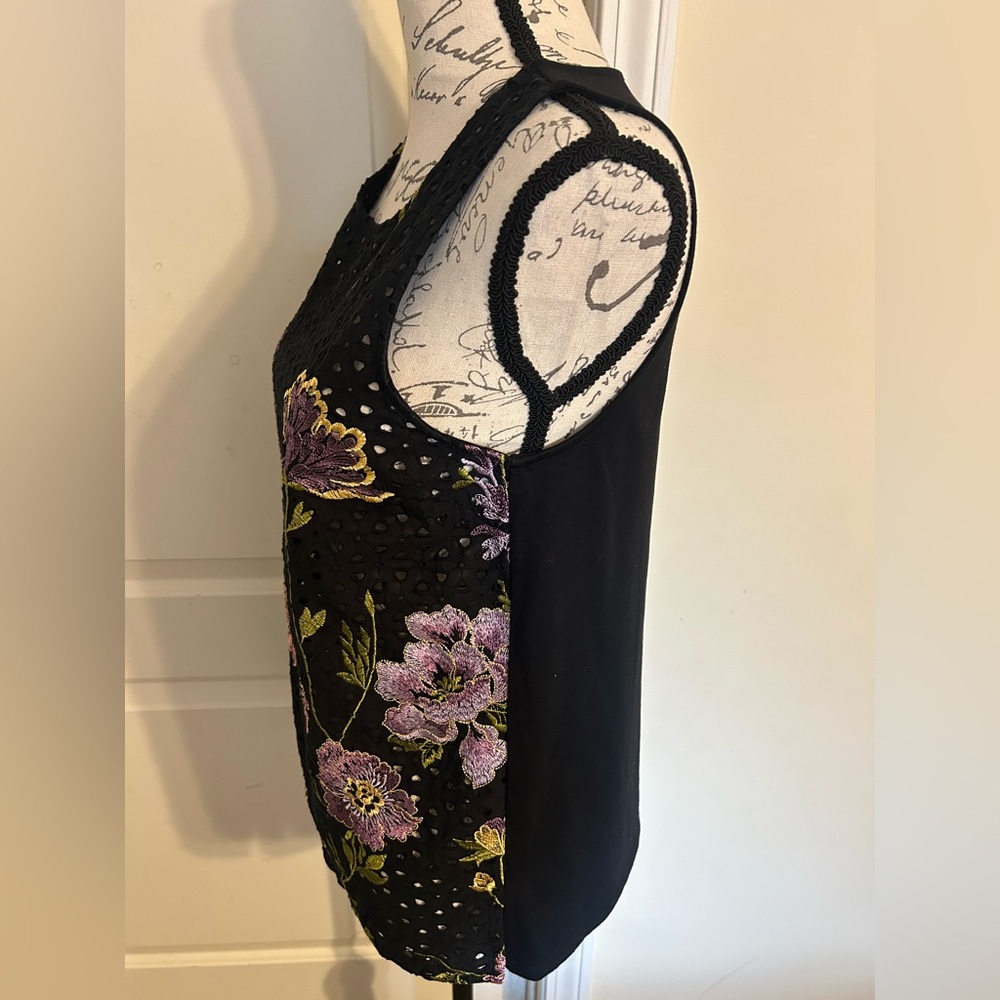 Anthropologie Black Embroidered Floral Top - Picture 3 of 4